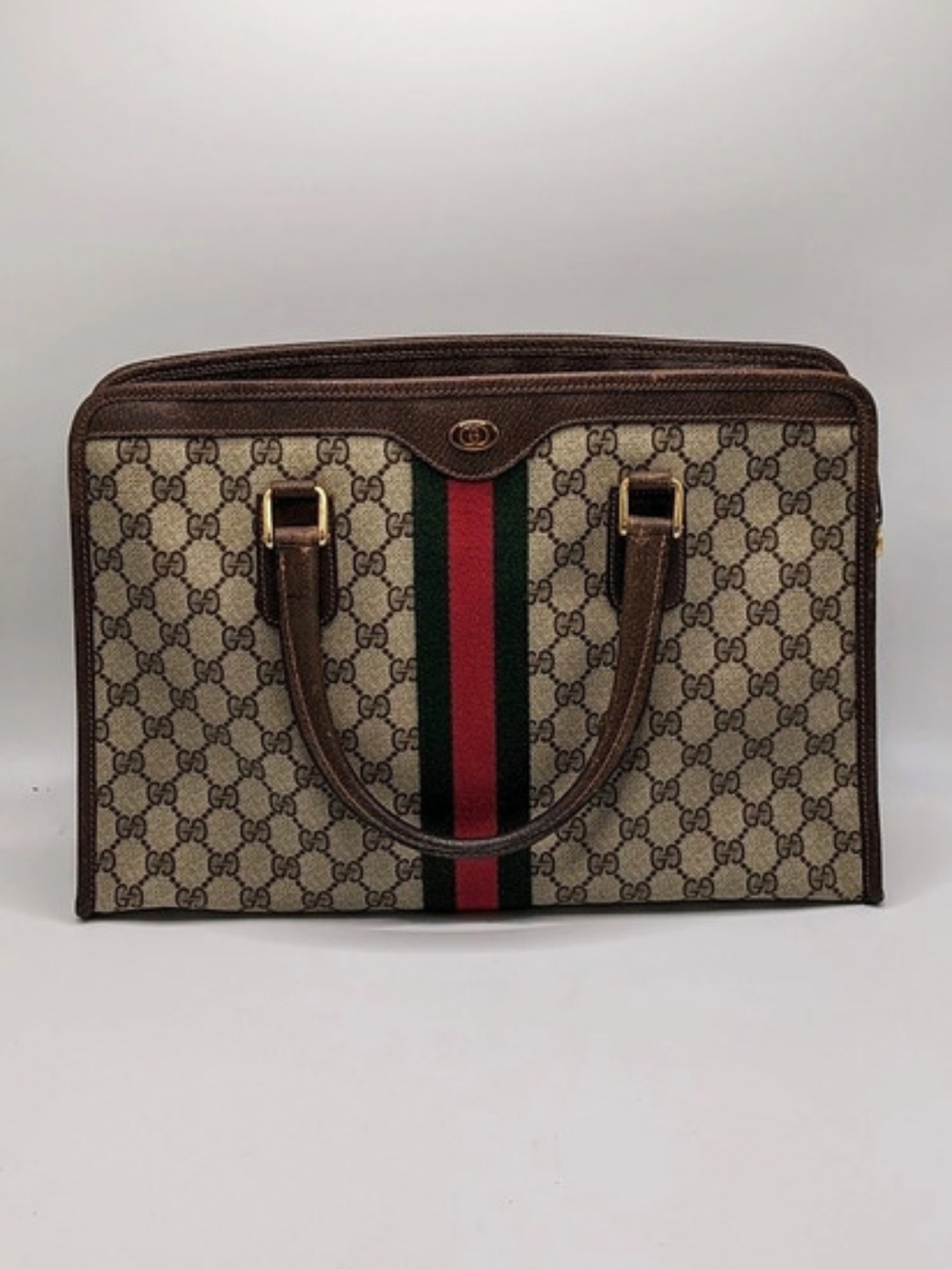 Gucci Vintage GG Supreme Web Boston Bag Brown & Green